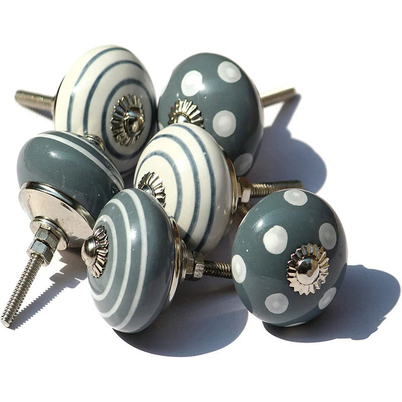 Set of 6 Ceramic Knobs - Cabinet knobs - Drawer knobs - Cabinet pulls - Door knobs - Dresser knobs (Gray Shade Theme)