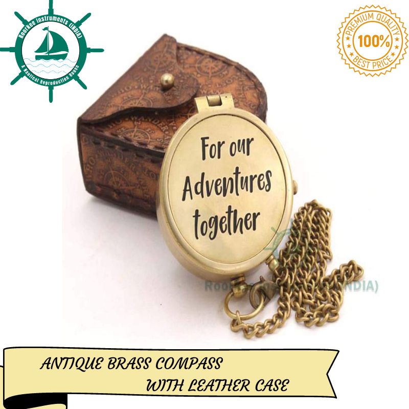 Antique Nautical Vintage Directional Magnetic Compass with Famous Scripture Quote Engraved Baptism Gifts with Leather Case or Wooden Case for Loved Ones, Son, Father, Love, Partner, Spouse, Fiancé.