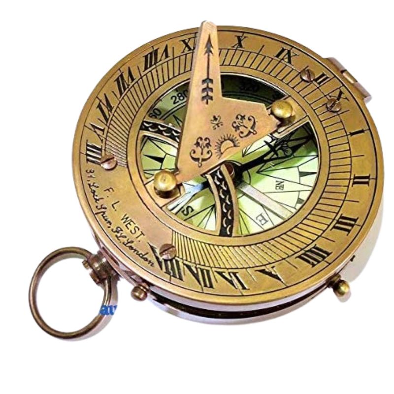 Nautical Vintage Brass Magnetic Compass with Handmade Leather Case