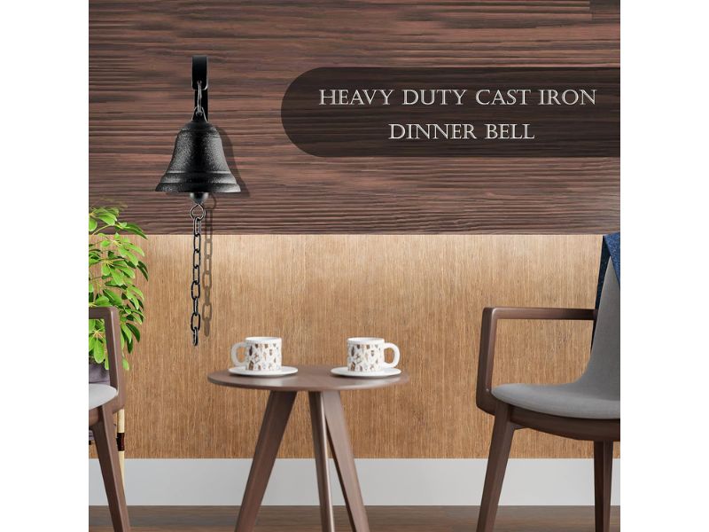 Vintage Cast Iron Dinner Bell – Wall Mounted Rustic Farmhouse Entry Door Bell, Outdoor Hanging Gate Bell, Indoor Decorative Antique Iron Bell for Home, Porch, or Garden Décor