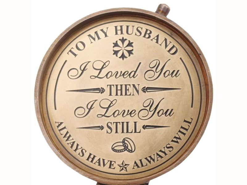 To My Husband I Love You Engraved Brass Compass with Wooden Box | Romantic Anniversary Gift for Him | Vintage Keepsake Gift for Men | 5th 25th 50th Wedding Day Love Gift | Unique Husband Gift