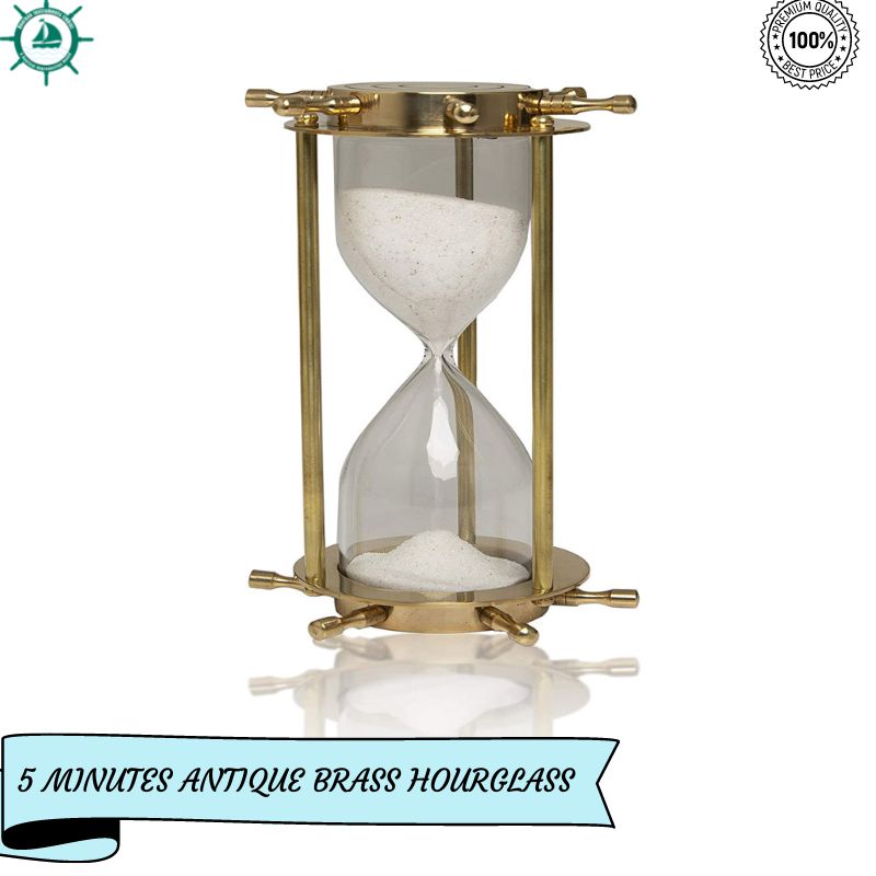 4-6 Minute Hourglass Sand Timer Clock with Sparkling White Sand 6 Inches Brass Vintage Antique Style Nautical Collectors Gift Decorative Souvenir Unique Creative Gifts for Home Office Study Desk