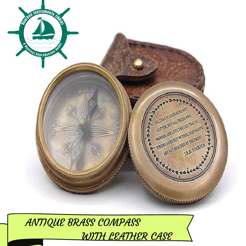 Antique Nautical Vintage Directional Magnetic Compass with Famous Scripture Quote Engraved Baptism Gifts with Leather Case or Wooden Case for Loved Ones, Son, Father, Love, Partner, Spouse, Fiancé.