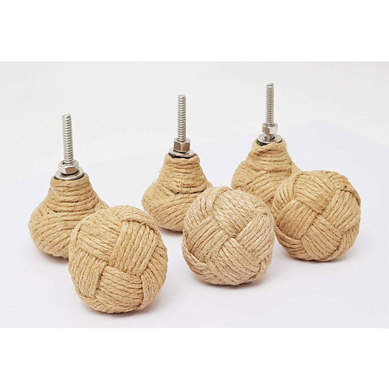 Jute Knobs Rope Knot Drawer Pulls and Knobs Pull and Push Handle Knobs for Cabinets, Wardrobes & Kitchen Cupboards Nautical knob Hardware Vintage Decor, (Pack of 6)