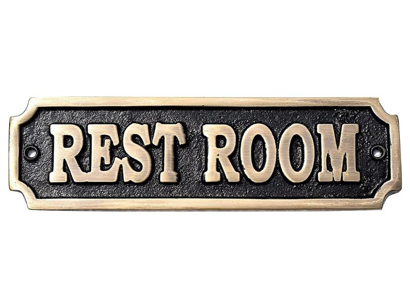 Brass ''Rest Room'' Sign – Solid Cast Brass Wall Plaque | Vintage Rest Room Door Sign | Handmade Bathroom Decor Plate | Polished Finish | Classic Home, Office, Café, Bar, Restaurant Accessory