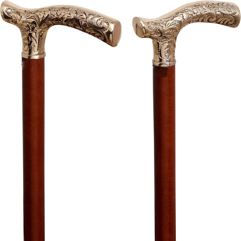 Brass Fritz Style Handle Walking Cane with Brown Beechwood Shaft