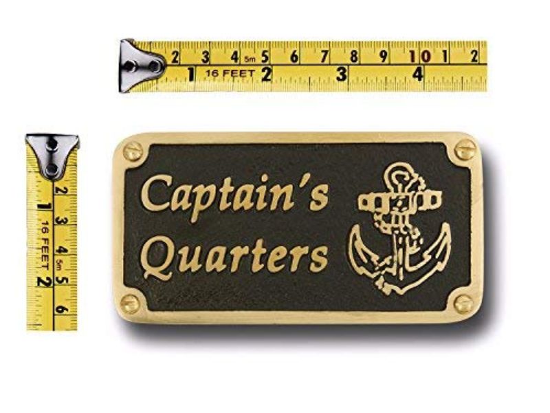 Captain’s Quarters Brass Plaque – Nautical Bathroom Wall Sign | Funny Beach Theme Décor | Vintage Maritime Door Plate | Handmade Solid Brass Wall Decoration for Home, Cabin, or Boat