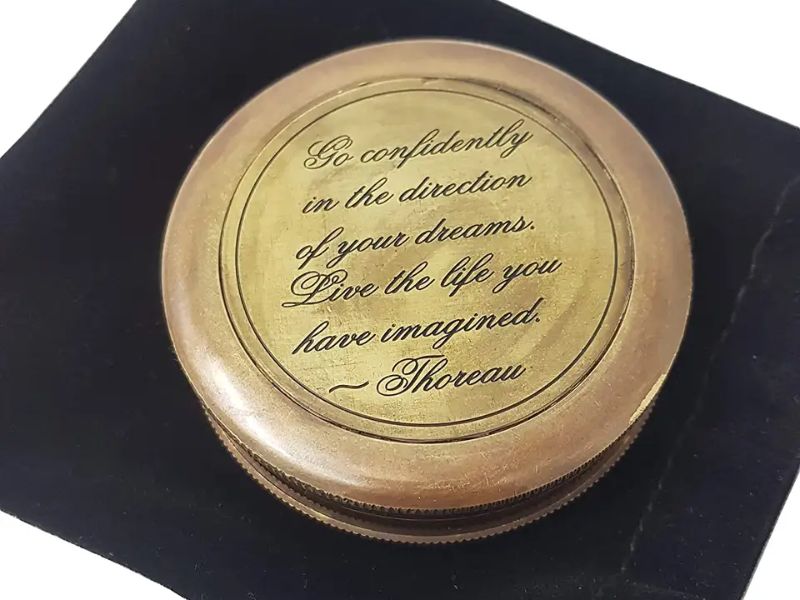 Go Confidently in the Direction of Your Dreams” Engraved Brass Compass with Leather Case – Inspirational Thoreau Quote Compass for Graduation, Retirement & Travel Gifts