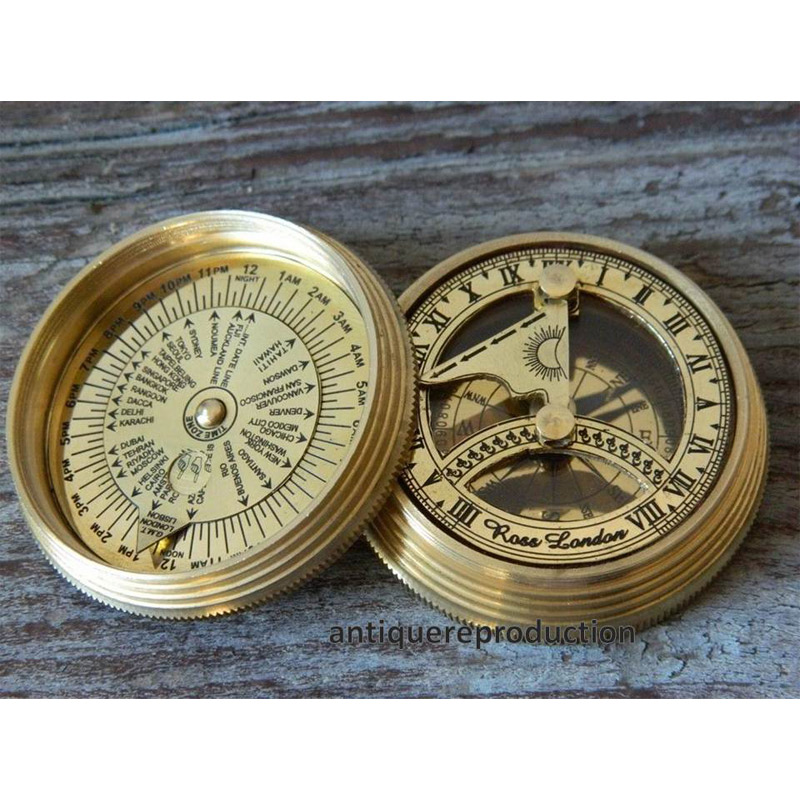 Antique Nautical Maritime Rose London Directional Magnetic Brass Sundial Compass for camping hiking Baptism gift