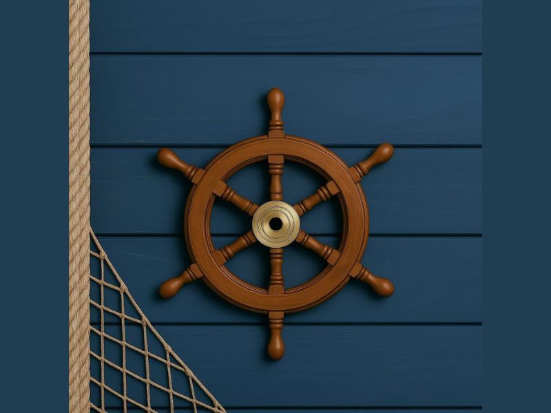 Wooden Ship Wheel Wall Decor 12" with Brass Center – Handcrafted Nautical Steering Wheel for Coastal Beach House, Office & Restaurant | Maritime Sailboat Captain’s Wheel Gift