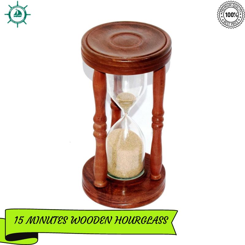 Nautical Wooden Sand Timer (Hour Glass) 15 Minutes Cream Sand