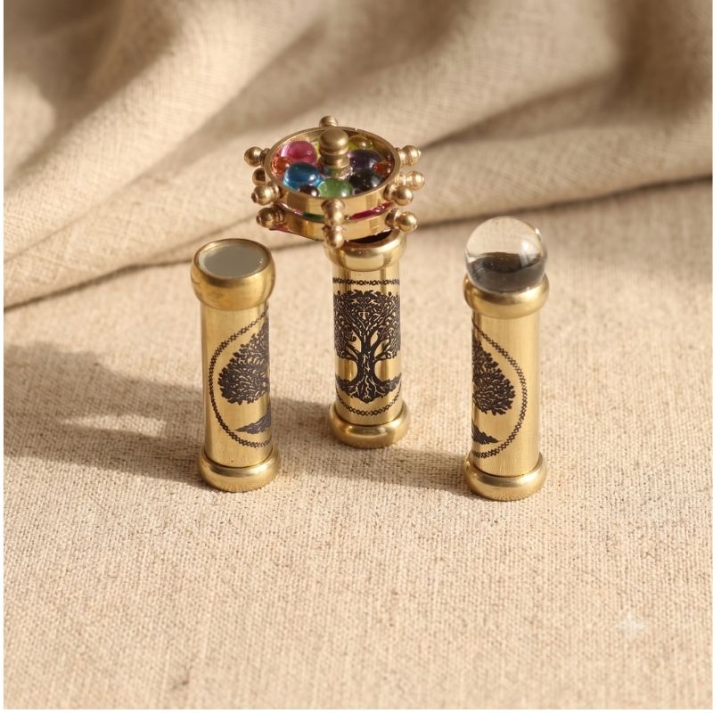 Tree of Life Brass keleidoscope Keychain, Handmade Optical Instrument, Boho Keyring