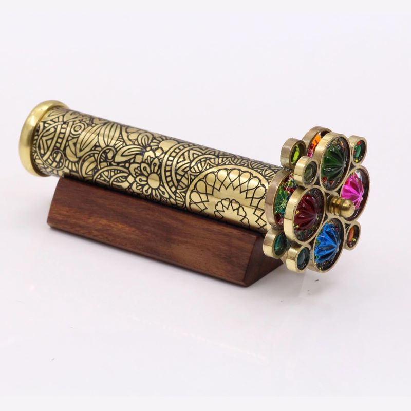  HANDMADE BRASS KALEIDOSCOPE ETCHING WITH TWO WHEEL 1.25 IN