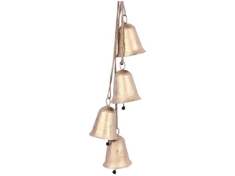 Handmade Rustic Cow Bells Set of 4 – Decorative Metal Wind Chimes with Natural Jute Rope | Soothing Relaxing Sound for Home, Garden, Balcony, Patio & Christmas Decor