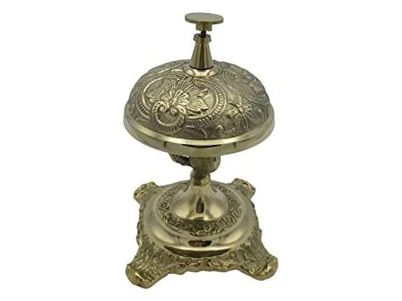 Solid Brass Victorian Style Desk Call Bell – Antique Ornate Counter Service Bell for Hotel, Reception, Office, Restaurant, or Spa | Handcrafted Vintage Engraved Design, Loud Clear Ring