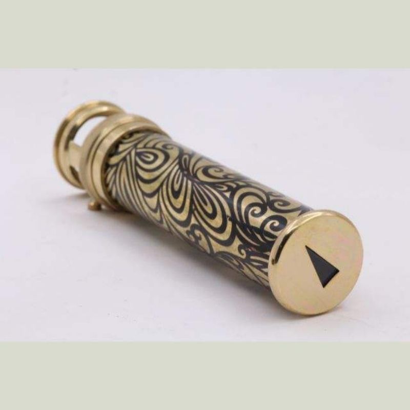 Unique Wedding Gift Handmade Brass Kaleidoscope with 3 Interchangeable Object Chambers and Wooden Display Stand Collectible