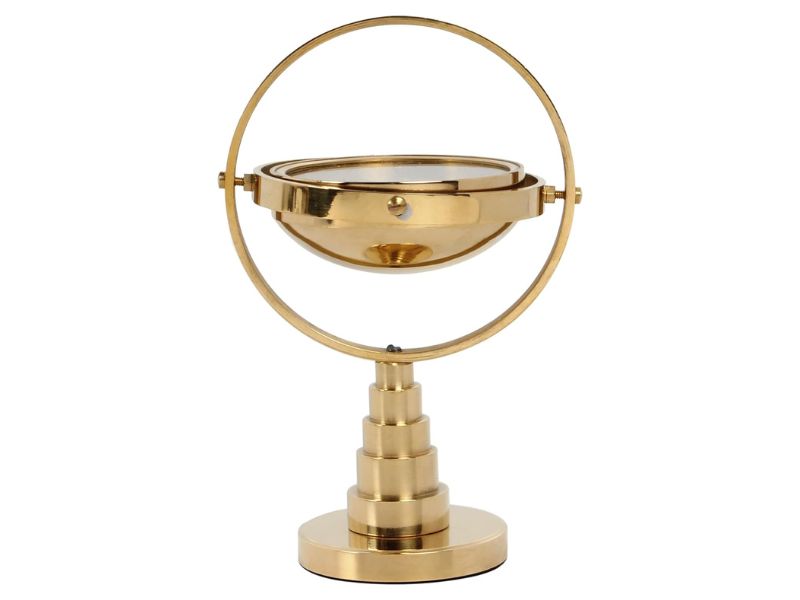 Brass Gimbals Nautical Compass with Rotating Axis and Stand | Fully Functional Maritime Directional Compass | Brass Finish Decorative Compass Gift for Sailors, Captains, Office & Home Decor