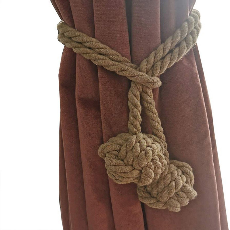 2pcs Braided Drapery Tiebacks Curtain Holdbacks Hand Knitting with Double Ball Cotton Rope Tassel - Camel Brown