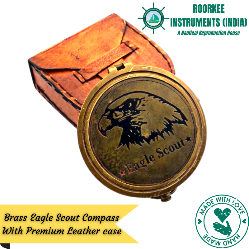 Solid Brass Eagle Scout Compass with Scout Oath inside lid