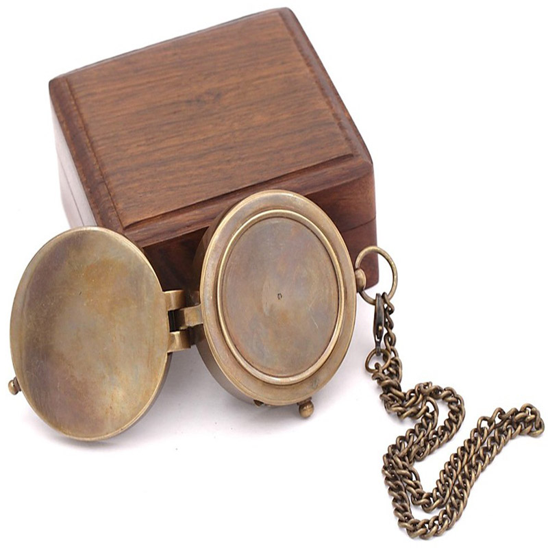 Engravable Solid Brass Fully Functional Compass with Hard Wood Case 