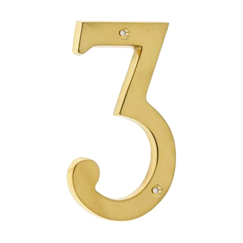 4 Inch Premium Bright Solid Brass Door House Numbers and Street Address Plaques Numbers for Residence and Mailbox Signs (Number 3)