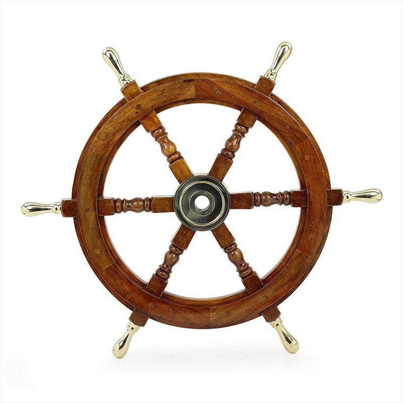 Ship Wheel Ships Steering Wheel Nautical Wheel Wood Wheel Ships Wheel Vintage Nautical Decor Nautical Furniture Nautical Antiques Nautical Art - With Brass Handle (24 Inch)