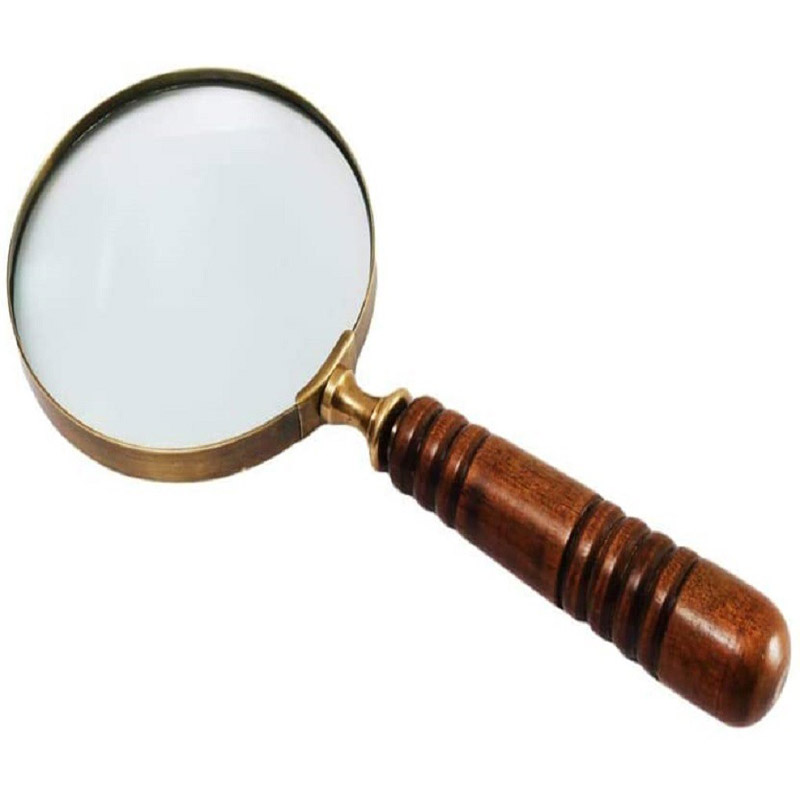 Brass 10X Handheld Magnifying Glass Lens, Antique Brass Magnifier, Fine Print Reading, Inspection, Coin , Stamp, Astrologer, Science, Low Sight Elderly, with Wooden Handle, Collect