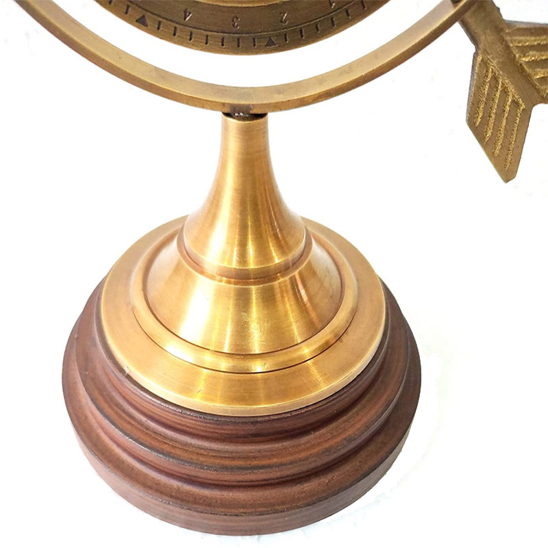 Brown Antique Size 12 Inch Lobe Armillary Globe Showpiece, Brass Armillary with Wooden Base Sphere Decor, Nautical Brass Decor