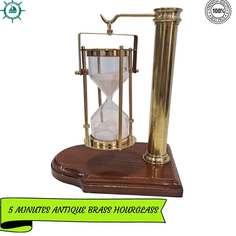 Vintage Hanging Sand Timer with Wooden Stand Nautical Hourglass Desktop Accessory Old Sand Clock Table Decor