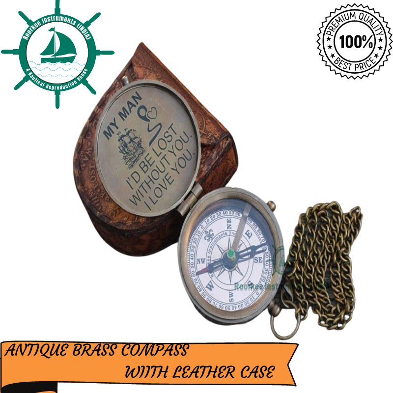  Directional Compass Quote Engraved with Stamped Leather Case for Camping, Hiking, Touring engraved &amp;amp;amp;quot;My Man :I&amp;amp;amp;#039;d be lost&amp;amp;amp;quot;