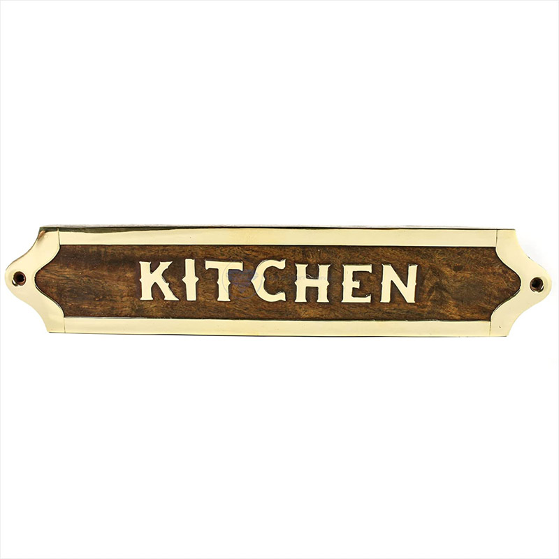 Wooden Sign Plaque Board | Kitchen Pantry Wooden Sign Board For Doors and Walls | Wooden Decorative Brass Inlaid Decorative Title Boards (Kitchen)