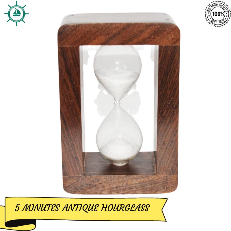 Vintage Wooden 5 Minutes Sand Timer Nautical 6 Inches Hourglass Maritime Sand Clock Home, Office Decor Collectible Gift