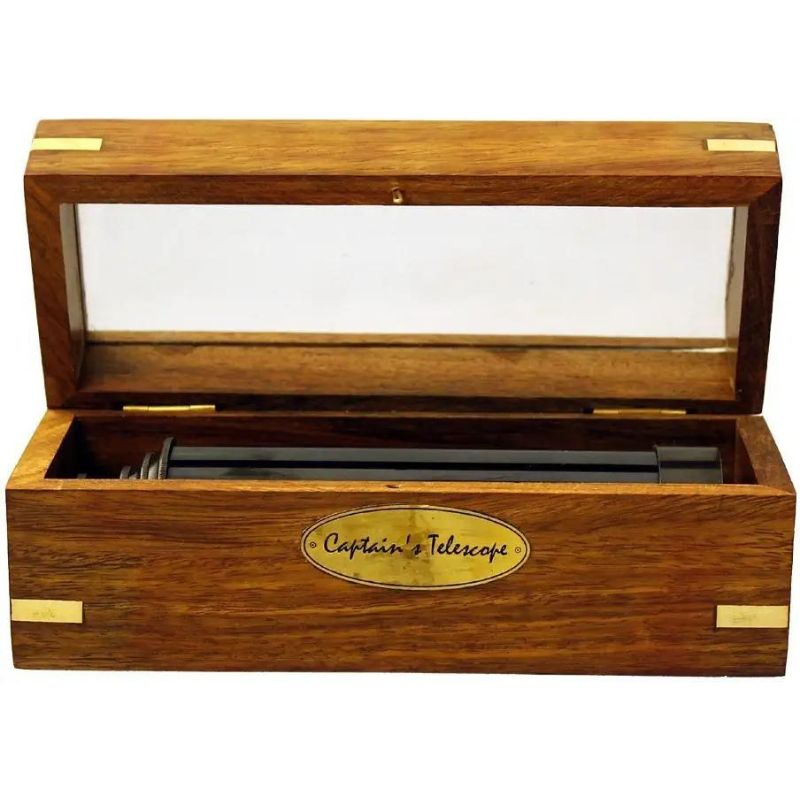 Captains&#039; Antiqued Brass Telescope Blackened Finish, 15 inch Fully Extended Brass Telescope with Wooden Box