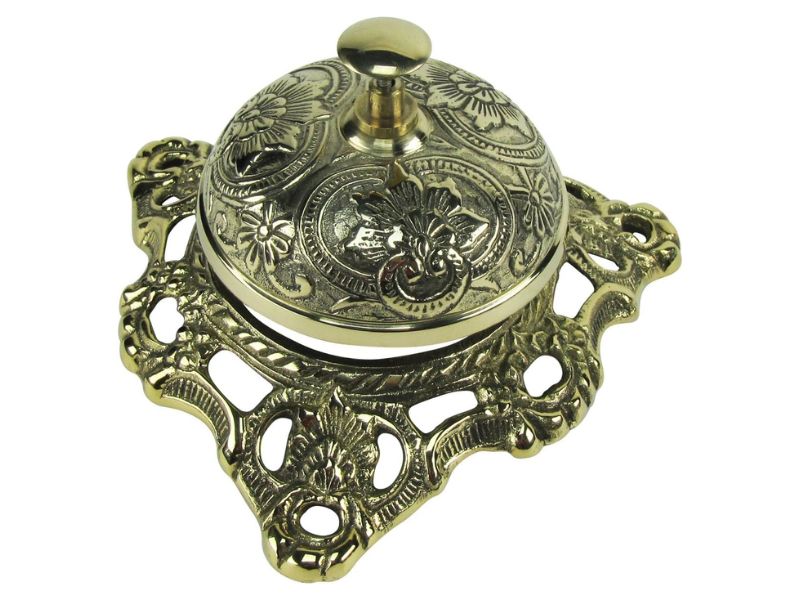Antique Style Ornate Solid Brass Hotel Counter Desk Service Bell – Vintage Reception Call Bell with Loud Clear Ring | Classic Victorian Design for Office, Hotel, Restaurant, or Home Decor