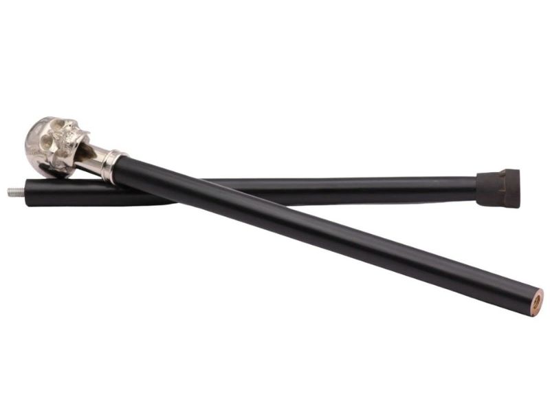 Brass Skull Walking Cane – Chrome Finish Skull Handle Walking Stick for Men – Steampunk Gothic Vintage Cane – Black Hardwood Shaft – Collectible Prop & Costume Accessory