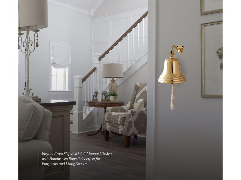 Brass Ship Bell with Rope Pull – 7 Inch Wall Mount Heavy-Duty Polished Brass Nautical Bell | Loud Marine Doorbell for Boat, Bar, Patio, Garden, Home Decor | Indoor Outdoor Vintage Wall Accent