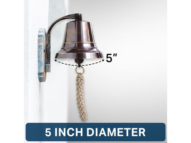 Solid Brass Wall Mounted Ship Bell, Bronze Finish Marine Hanging Bell for Dinner, Indoor &amp;amp; Outdoor Use, School, Bar, Reception, Restaurant, Nautical Decor by Roorkee Instruments India