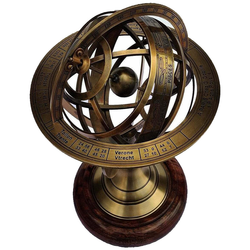 Brass 11 Inches Armillary Sphere Globe with Wooden Base Table Maritime Nautical Gift