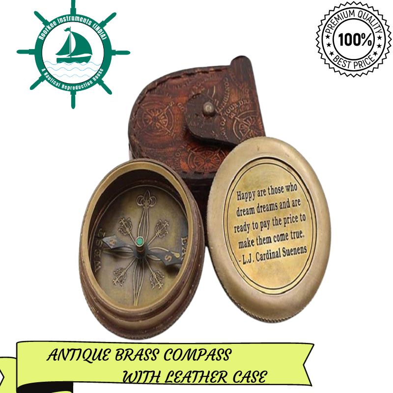 Antique Nautical Vintage Directional Magnetic Compass with Famous Scripture Quote Engraved Baptism Gifts with Leather Case or Wooden Case for Loved Ones, Son, Father, Love, Partner, Spouse, Fiancé.