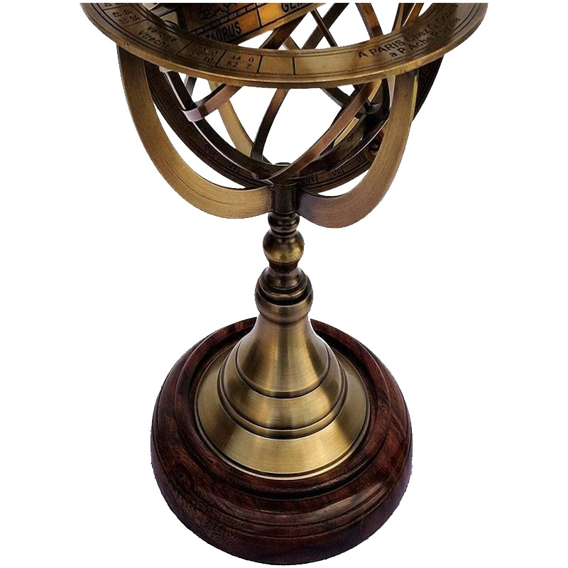 Brass 11 Inches Armillary Sphere Globe with Wooden Base Table Maritime Nautical Gift