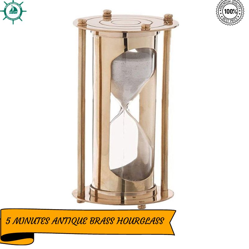 Brass Antique Style Hourglass: 5 Minute Sand Timer, one size