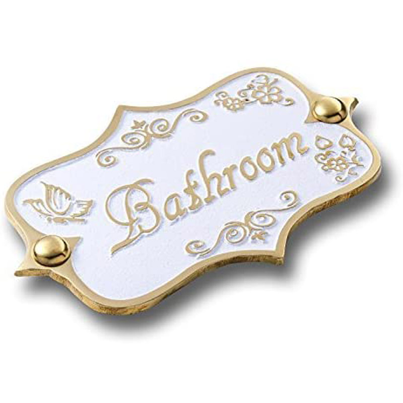 Bathroom Brass Door Sign. Vintage Shabby Chic Style Home Décor Wall Plaque Handmade