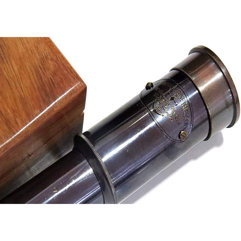 6 inches Handheld Brass Telescope - Pirate Navigation Wooden Box (Antique Black)