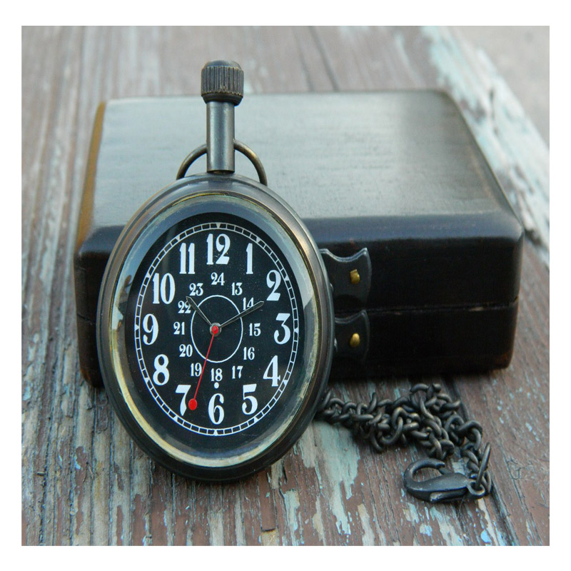 Antique vintage maritime brass pocket watch with wooden box