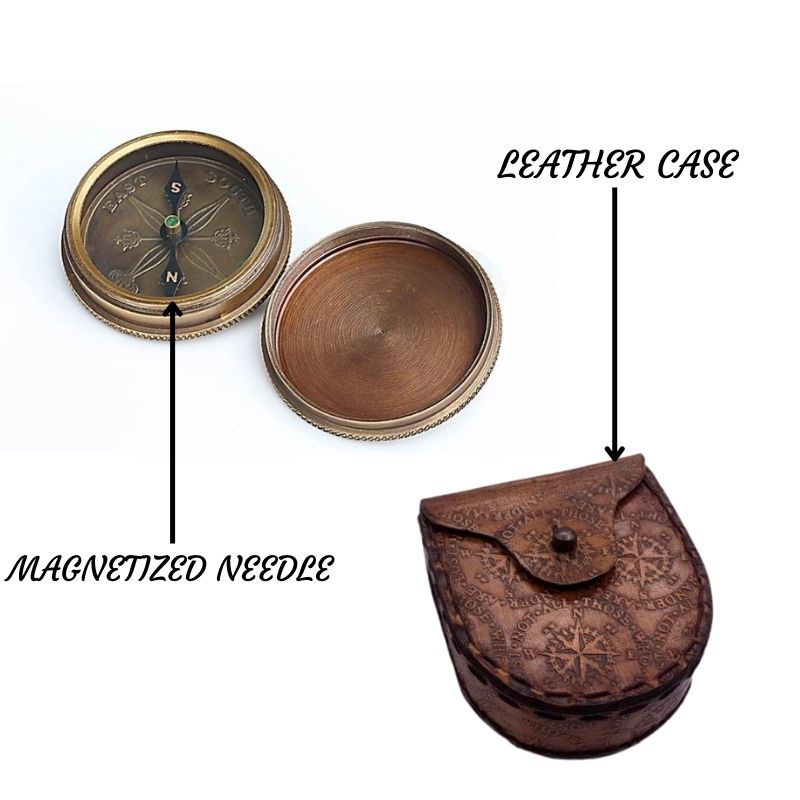 Solid Brass Compass with Leather Case Quote Perhaps Love is The Process with Leather case