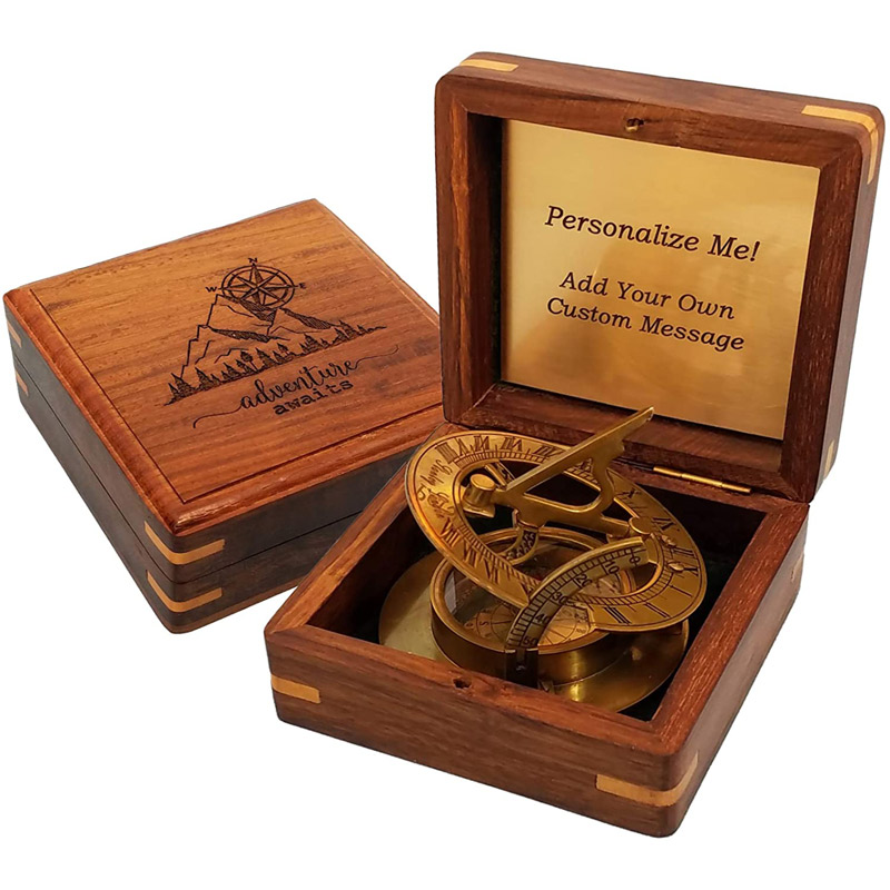 Personalized Brass Pocket Sundial Compass with Hardwood Box | Engraved Gift for Graduation, Baptism, Confirmation, Anniversary, Men, Women, Him, Her, Husband, Wife, Dad, Son, Boyfriend, Girlfriend