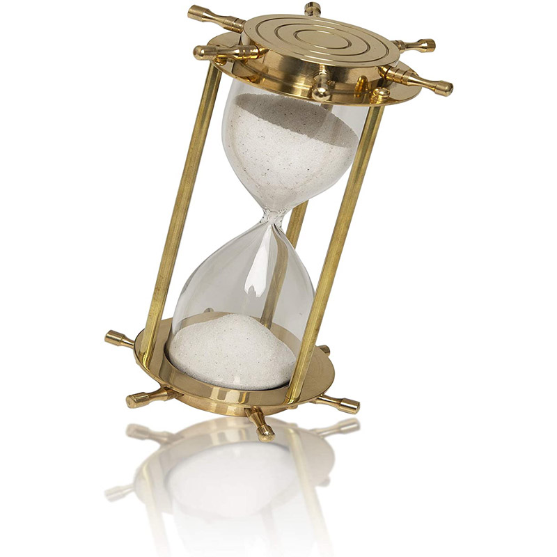 4-6 Minute Hourglass Sand Timer Clock with Sparkling White Sand 6 Inches Brass Vintage Antique Style Nautical Collectors Gift Decorative Souvenir Unique Creative Gifts for Home Office Study Desk