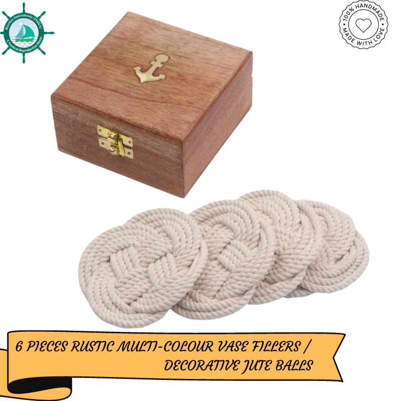 Jute Rope Coaster Set, Nautical Gift, Beach Décor, Surface-Protecting, Vintage Woven Coasters for Table Care, Absorbs Moisture Well, Set of 4 (White Cotton/Wood Case)