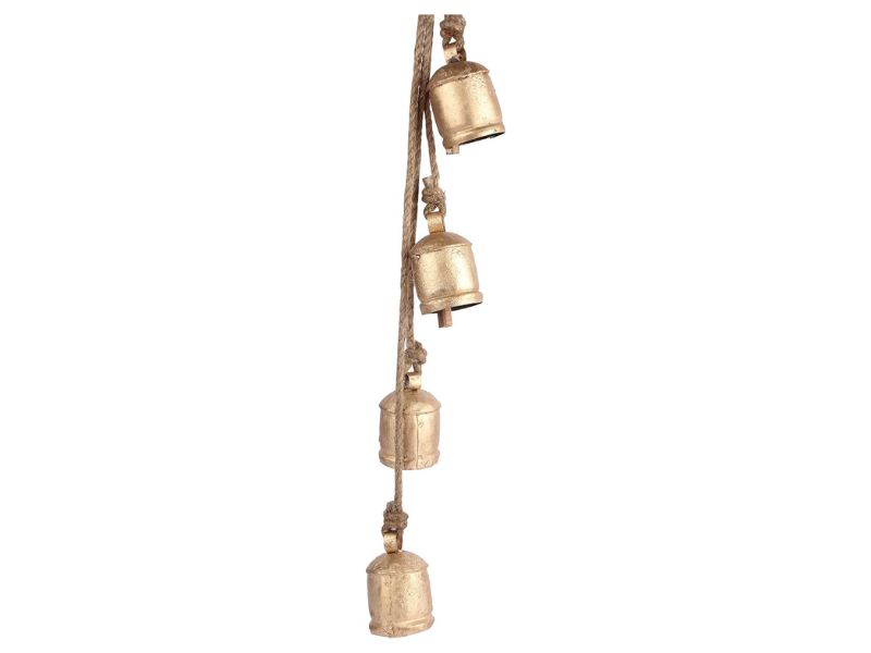 Handmade Decorative Cow Bell with Jute Rope – Gold Metal Rustic Farmhouse Bell for Bohemian Home, Garden, and Door Decor | Vintage Hanging Accent for Entryway or Wall Decoration