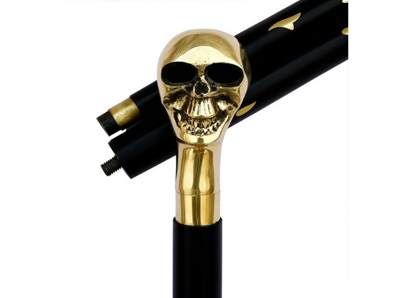 Vintage Brass Skull Walking Cane for Men and Women Black Wooden Walking Stick Antique Victorian Style Fancy Cane